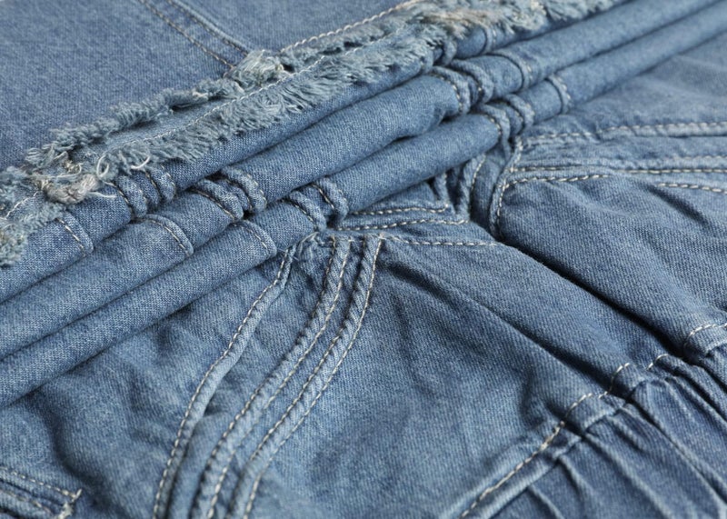 ebossy Women's Casual Elastic Waist Frayed Hem A-Line Distressed Hippie Long Maxi Denim Skirt (Large, Blue) - Image 4